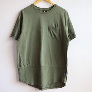 Southpole‎ Mens Olive Green Pocket T-Shirt Moto Ribbed Trim Longline Large